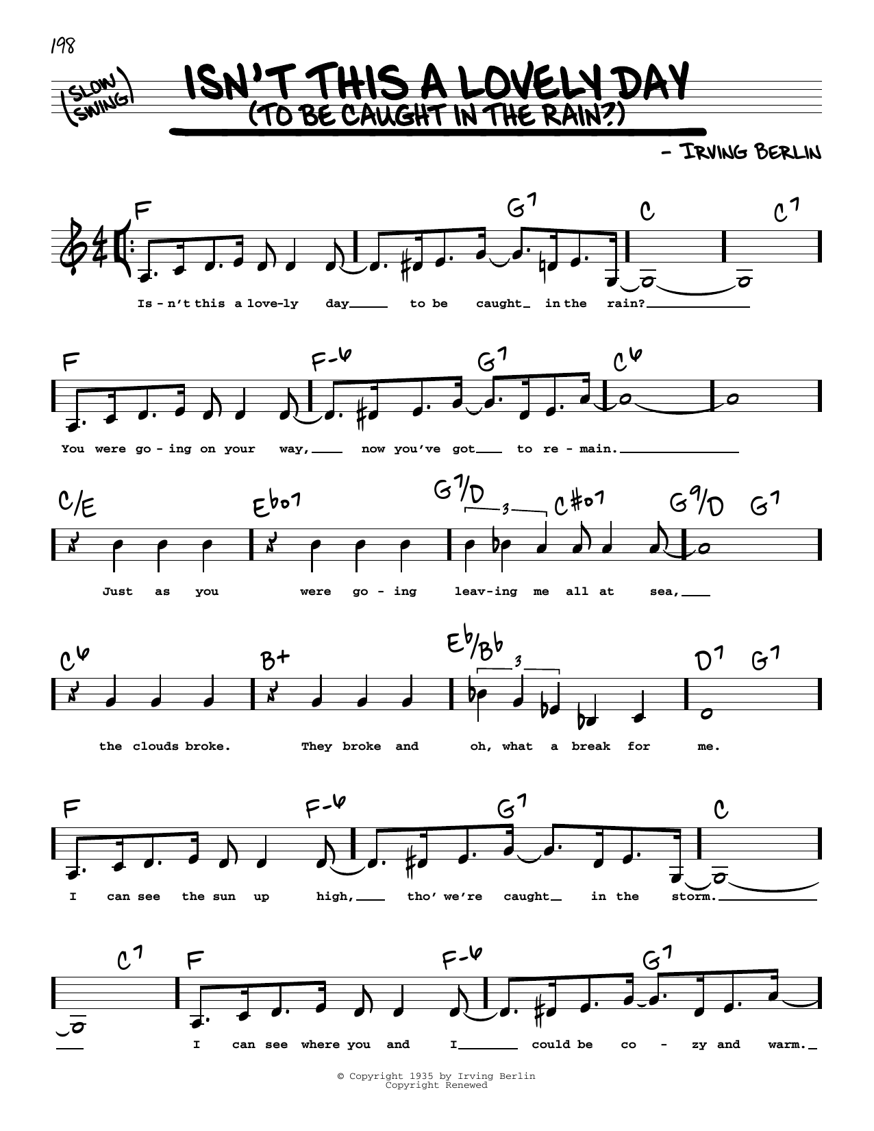 Irving Berlin Isn't This A Lovely Day (To Be Caught In The Rain?) (Low Voice) Sheet Music