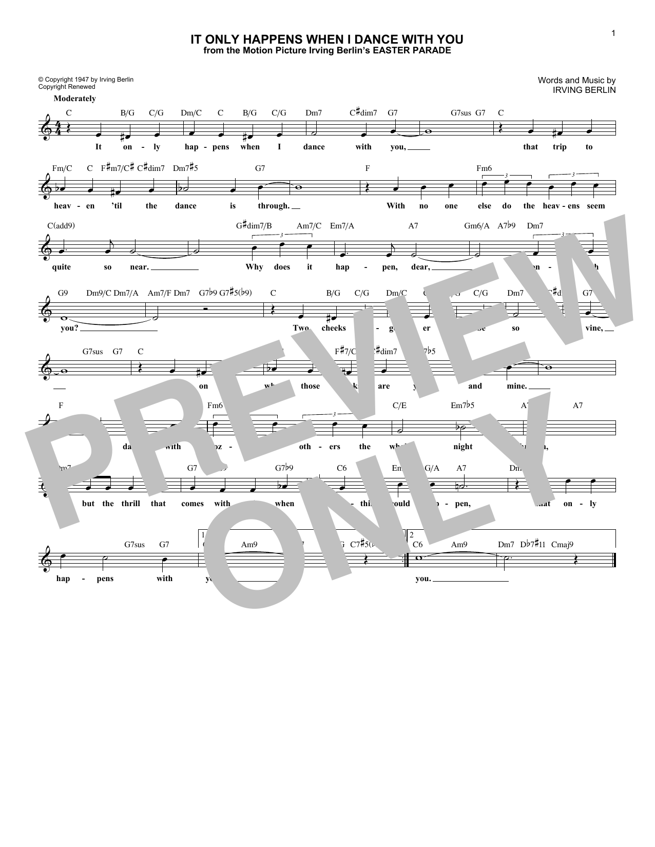 Irving Berlin It Only Happens When I Dance With You (from Easter Parade) Sheet Music