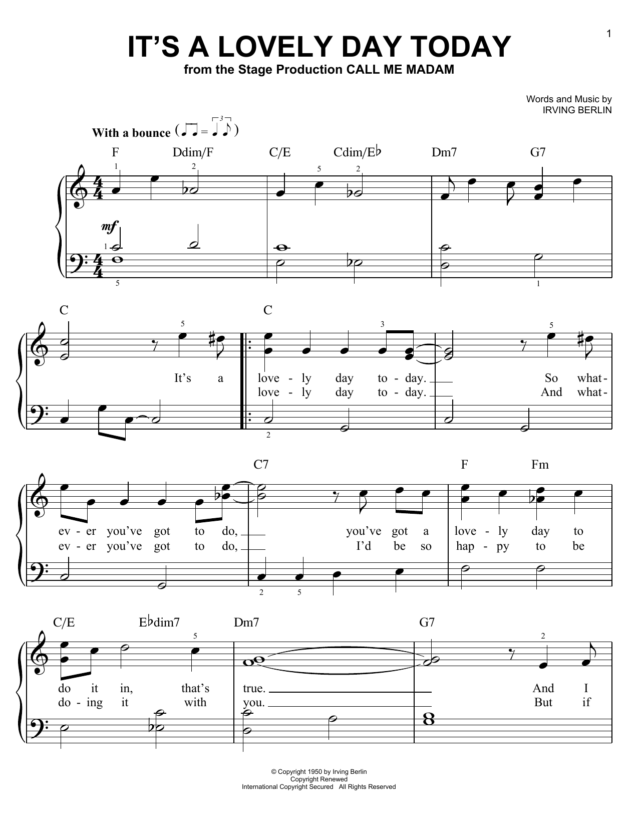 Irving Berlin It's A Lovely Day Today (from Call Me Madam) Sheet Music