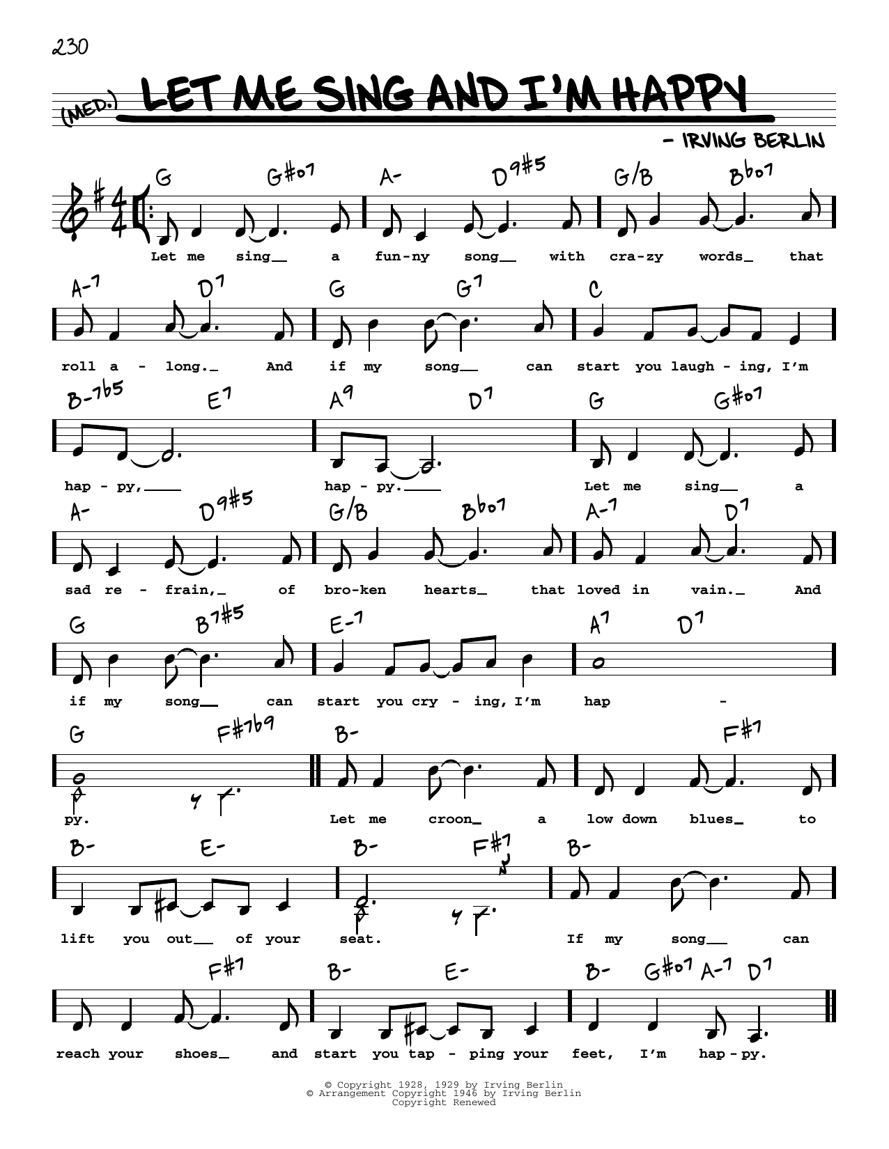 Irving Berlin Let Me Sing And I'm Happy (Low Voice) Sheet Music