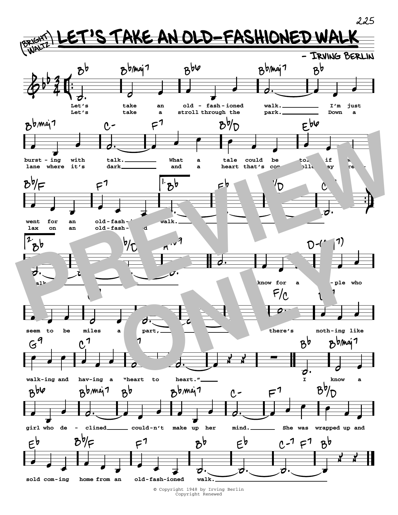 Irving Berlin Let's Take An Old-Fashioned Walk (Low Voice) Sheet Music