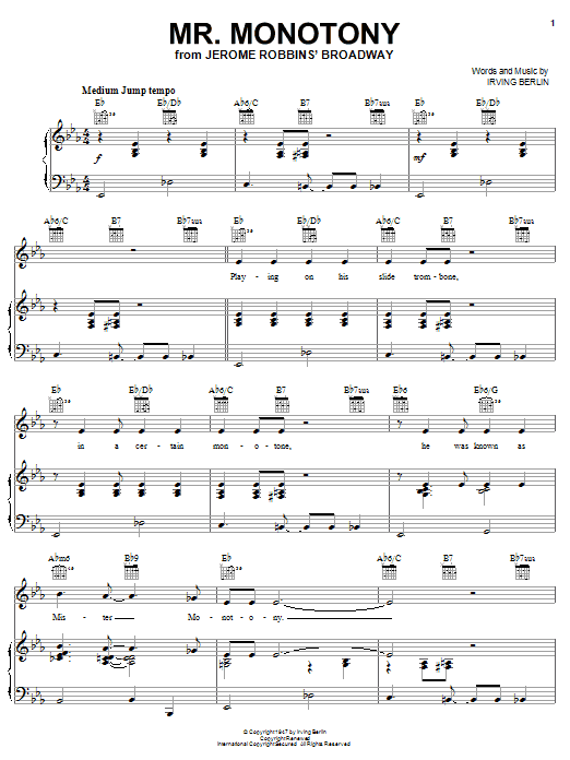 Irving Berlin Mr. Monotony Sheet Music
