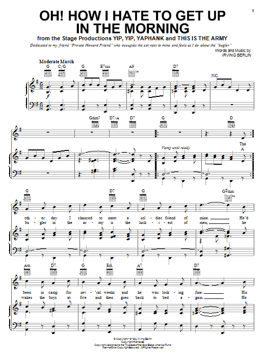 Irving Berlin Oh! How I Hate To Get Up In The Morning Sheet Music