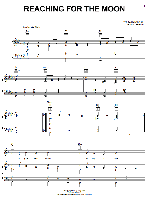 Irving Berlin Reaching For The Moon Sheet Music
