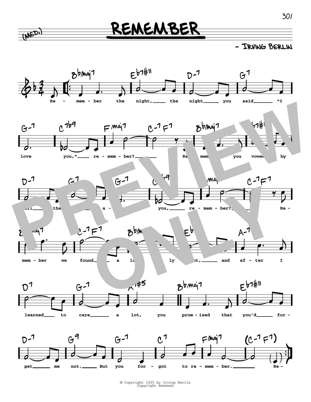 Irving Berlin Remember (High Voice) Sheet Music