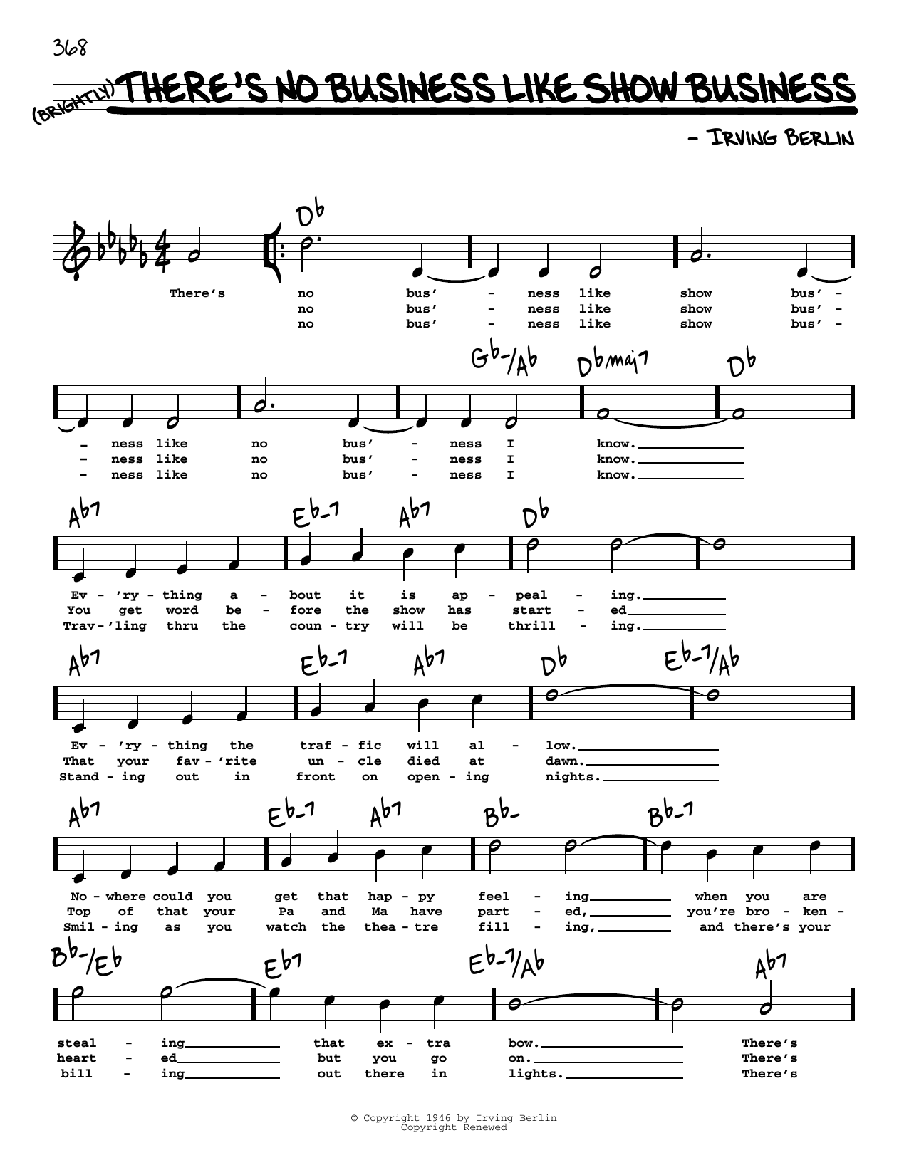 Irving Berlin There's No Business Like Show Business (High Voice) Sheet Music