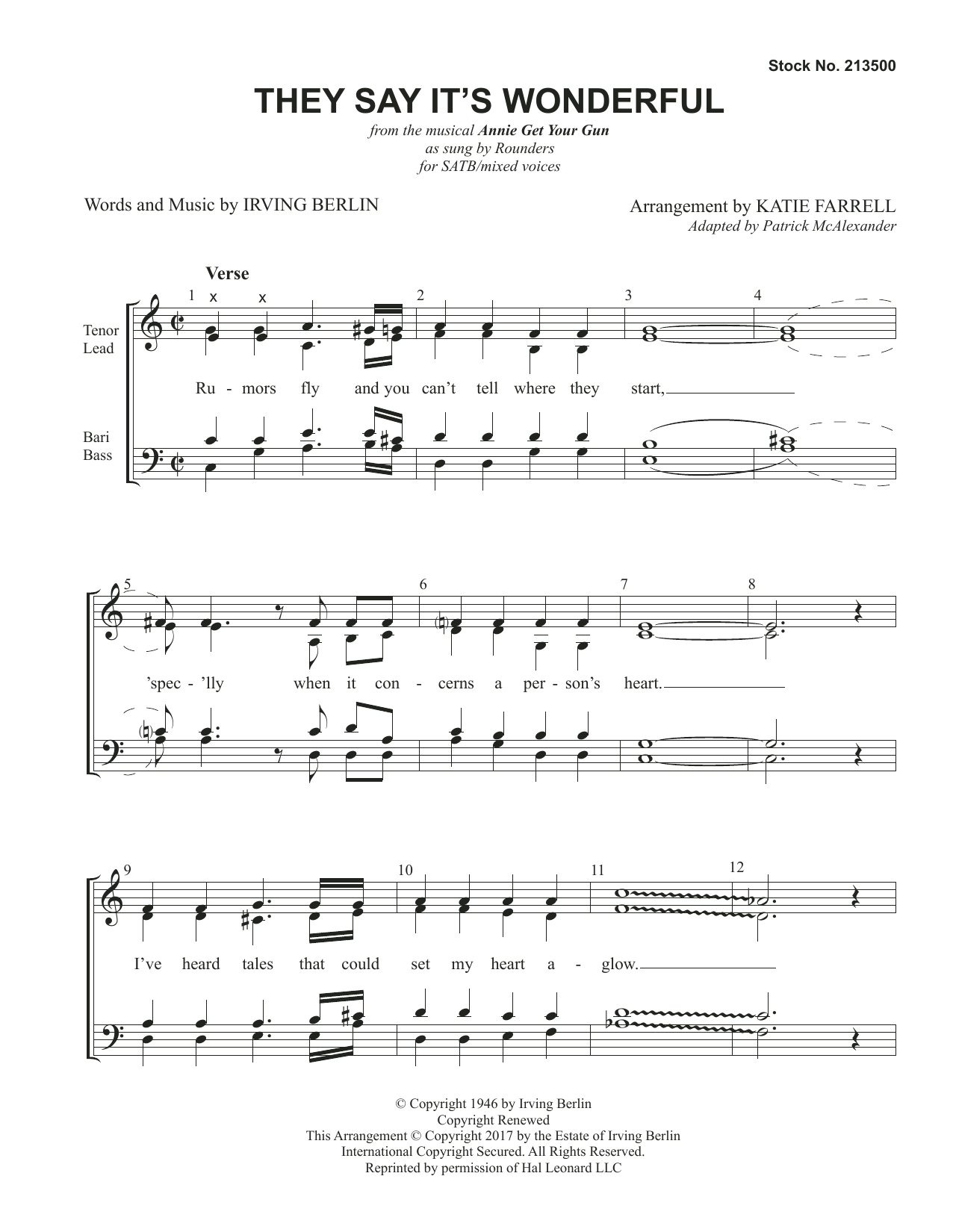Irving Berlin They Say It's Wonderful (from Annie Get Your Gun) (arr. Katie Farrell) Sheet Music