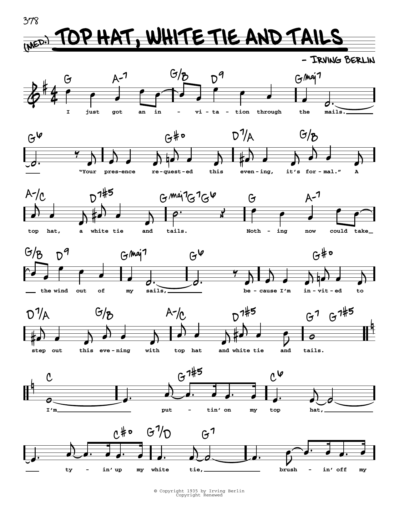 Irving Berlin Top Hat, White Tie And Tails (High Voice) Sheet Music
