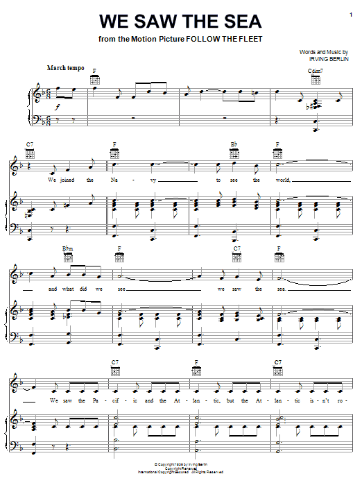 Irving Berlin We Saw The Sea Sheet Music