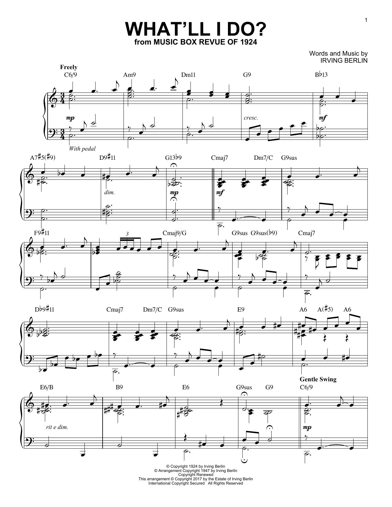 Irving Berlin What'll I Do? [Jazz version] Sheet Music