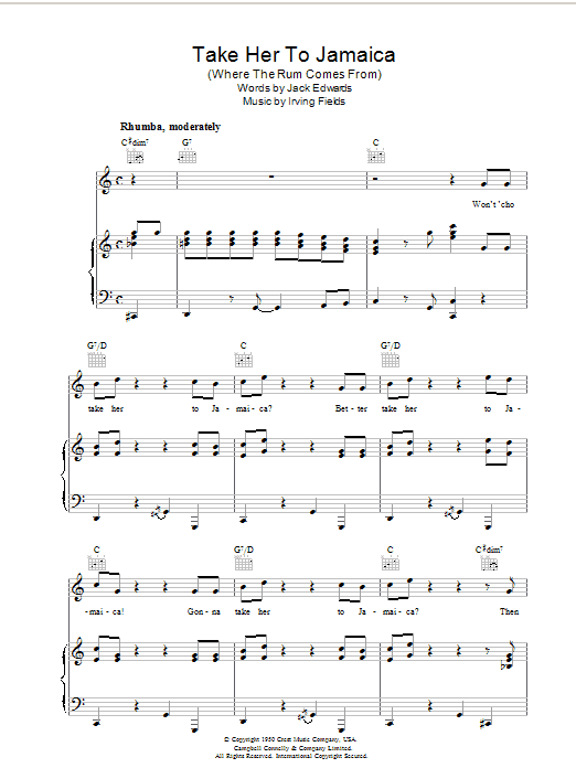 Irving Fields Take Her To Jamaica (Where The Rum Come From) Sheet Music