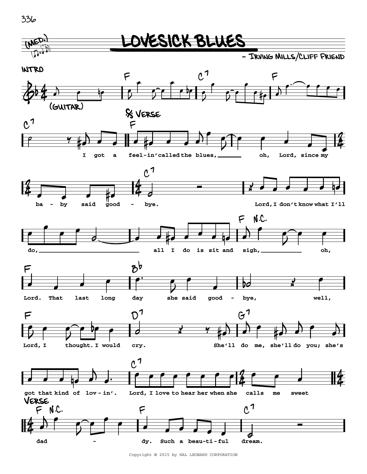 Irving Mills Lovesick Blues Sheet Music