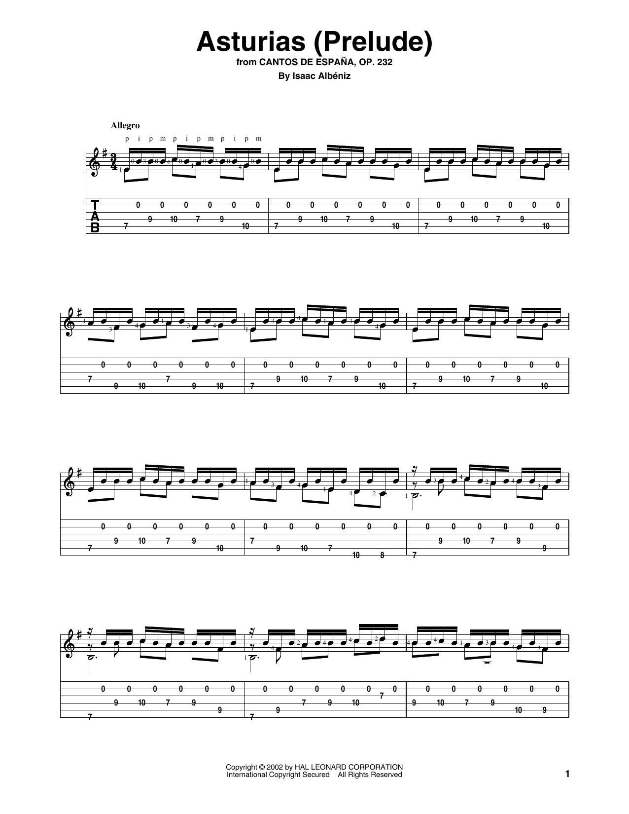 Isaac Albeniz Asturias (Prelude) Sheet Music