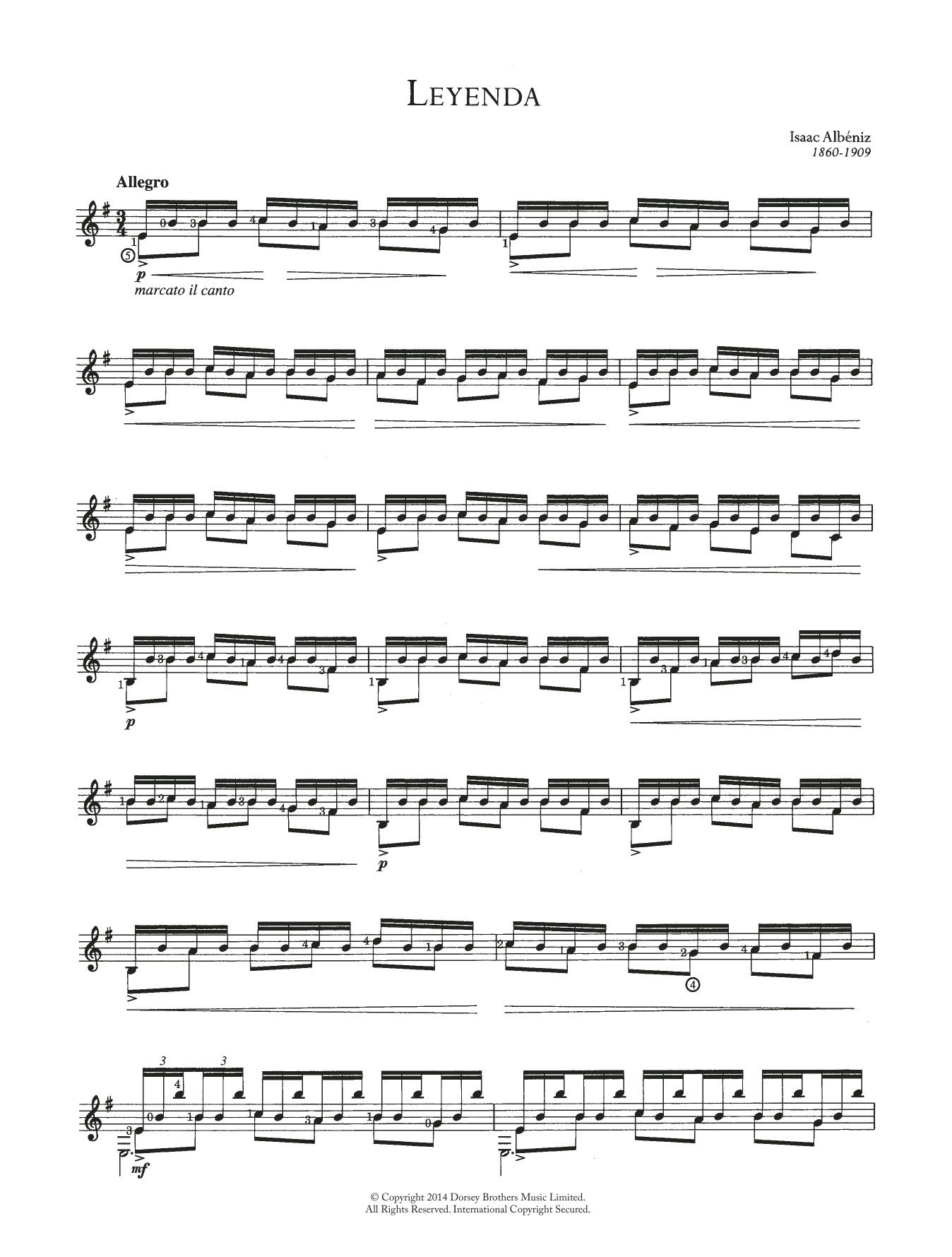 Isaac Albéniz Leyenda (Asturias) Sheet Music