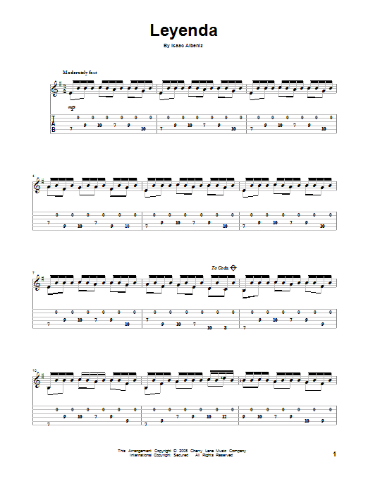 Isaac Albeniz Leyenda (Excerpt) Sheet Music