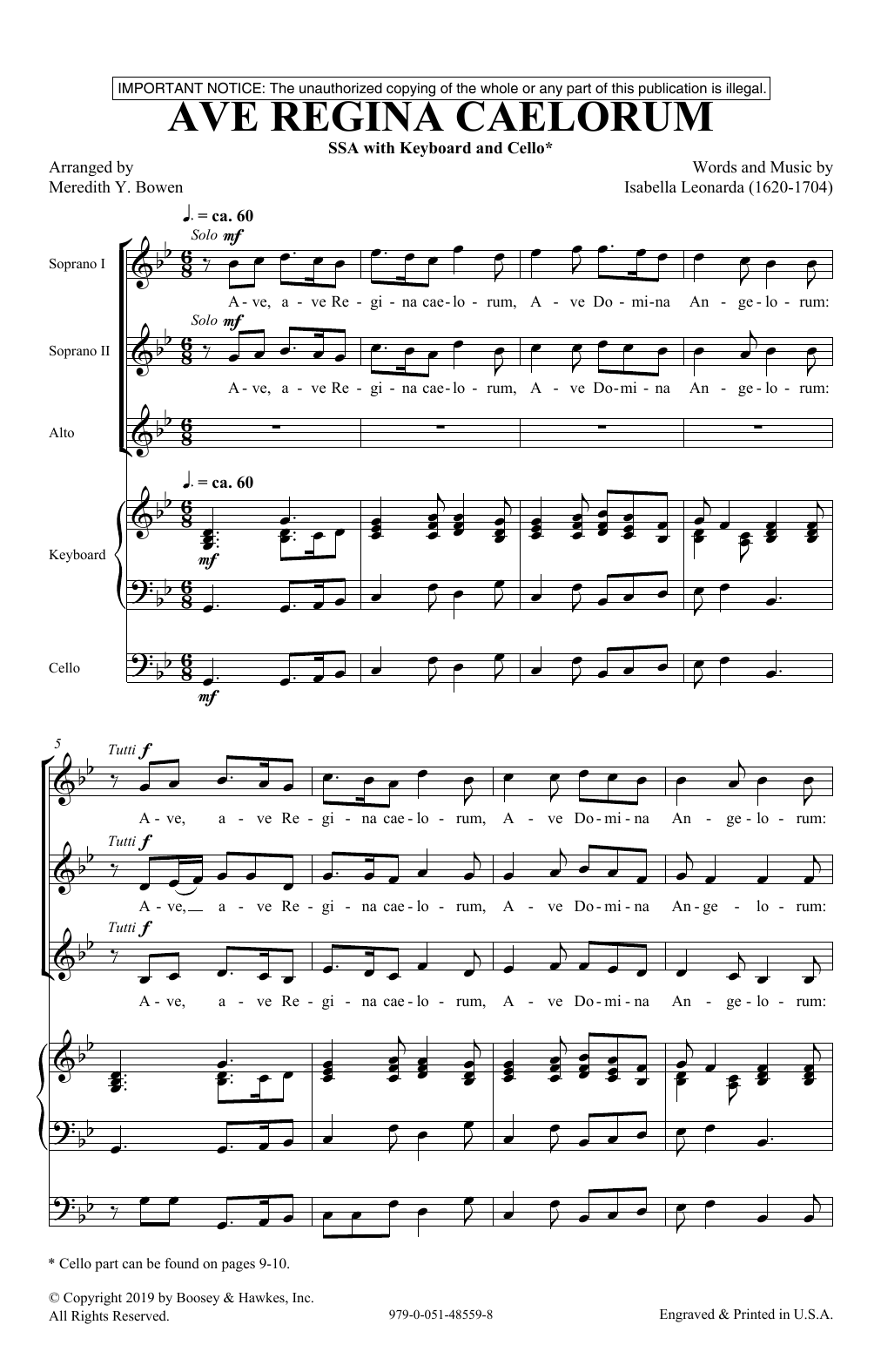 Isabella Leonarda Ave Regina Caelorum (arr. Meredith Y. Bowen) Sheet Music