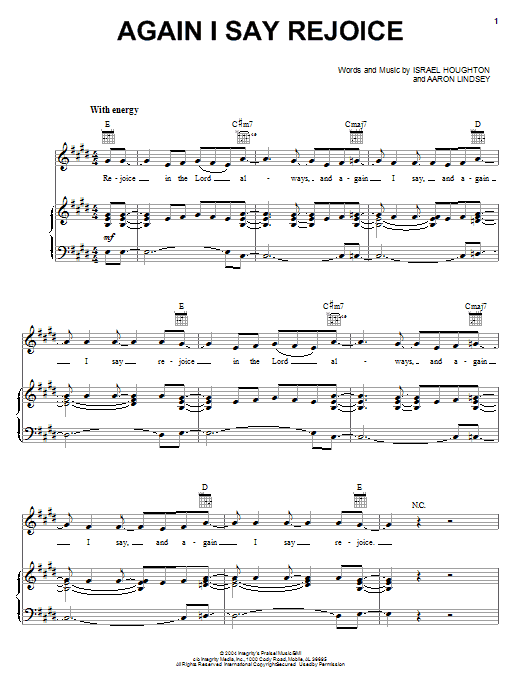 Israel Houghton Again I Say Rejoice Sheet Music