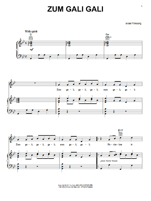 Israeli Folk Song Zum Gali Gali Sheet Music