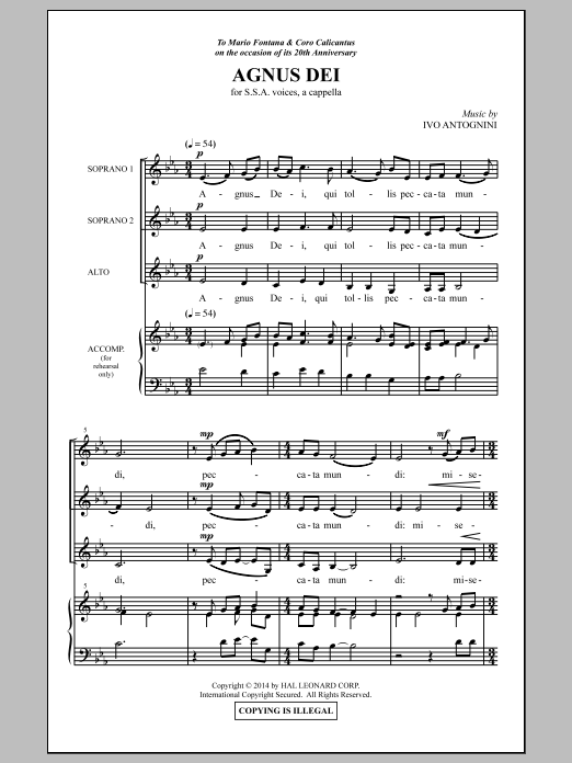 Ivo Antognini Agnus Dei Sheet Music