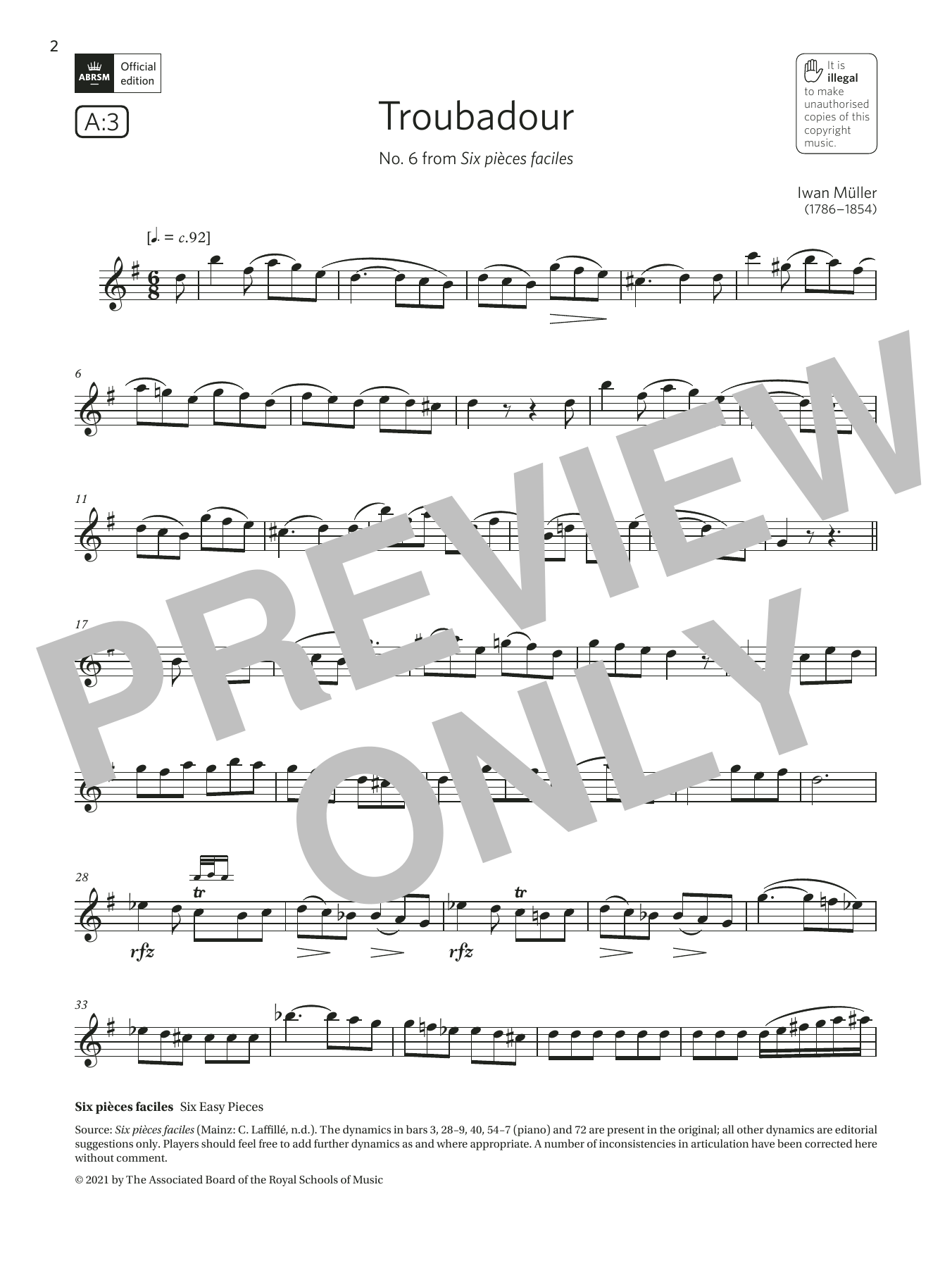 Iwan Müller Troubadour (from Six pièces faciles) (Grade 5 List A3 from the ABRSM Clarinet s Sheet Music