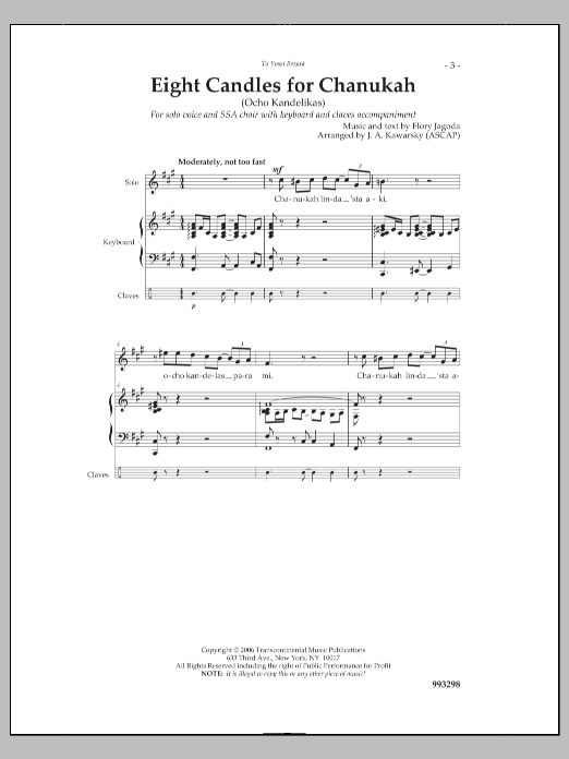 J. A. Kawarsky Eight Candles for Chanukah Sheet Music