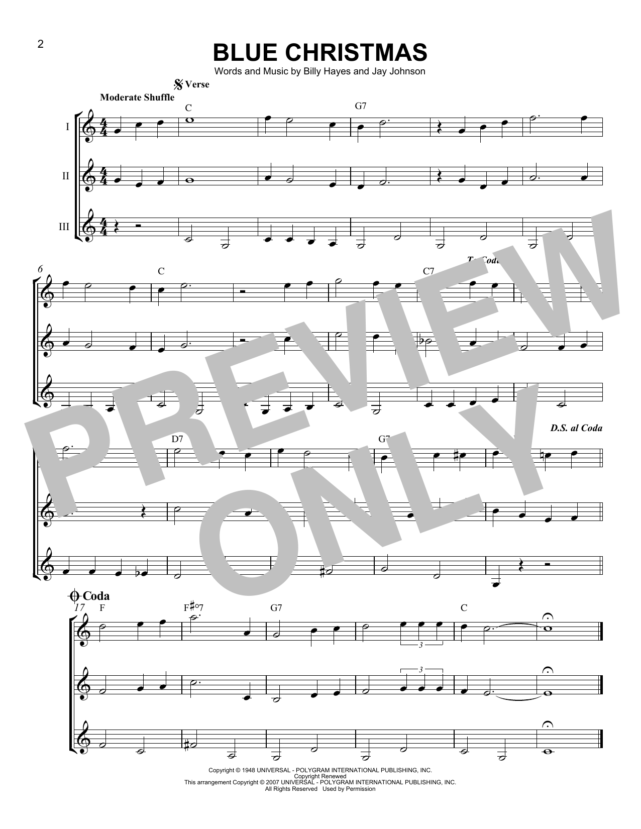 J Arnold Blue Christmas Sheet Music