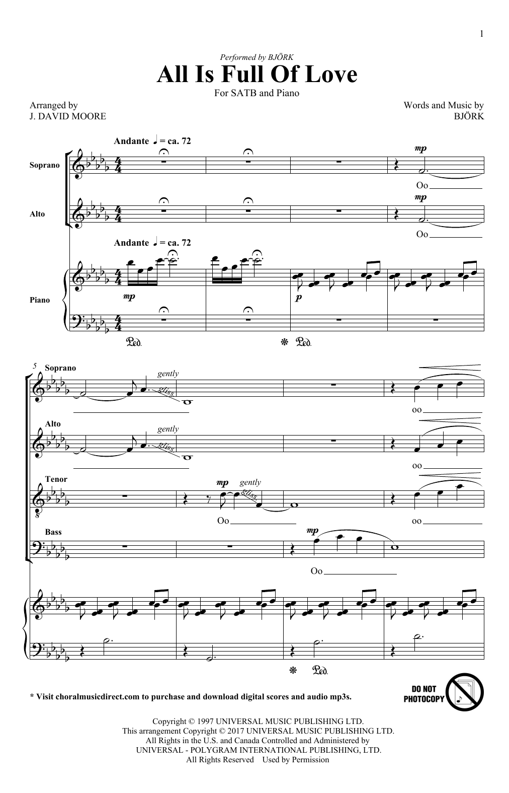 J. David Moore All Is Full Of Love Sheet Music