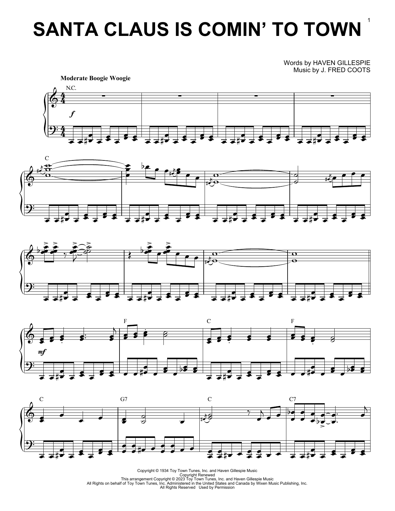 J. Fred Coots Santa Claus Is Comin' To Town [Boogie Woogie version] (arr. Brent Edstrom) Sheet Music
