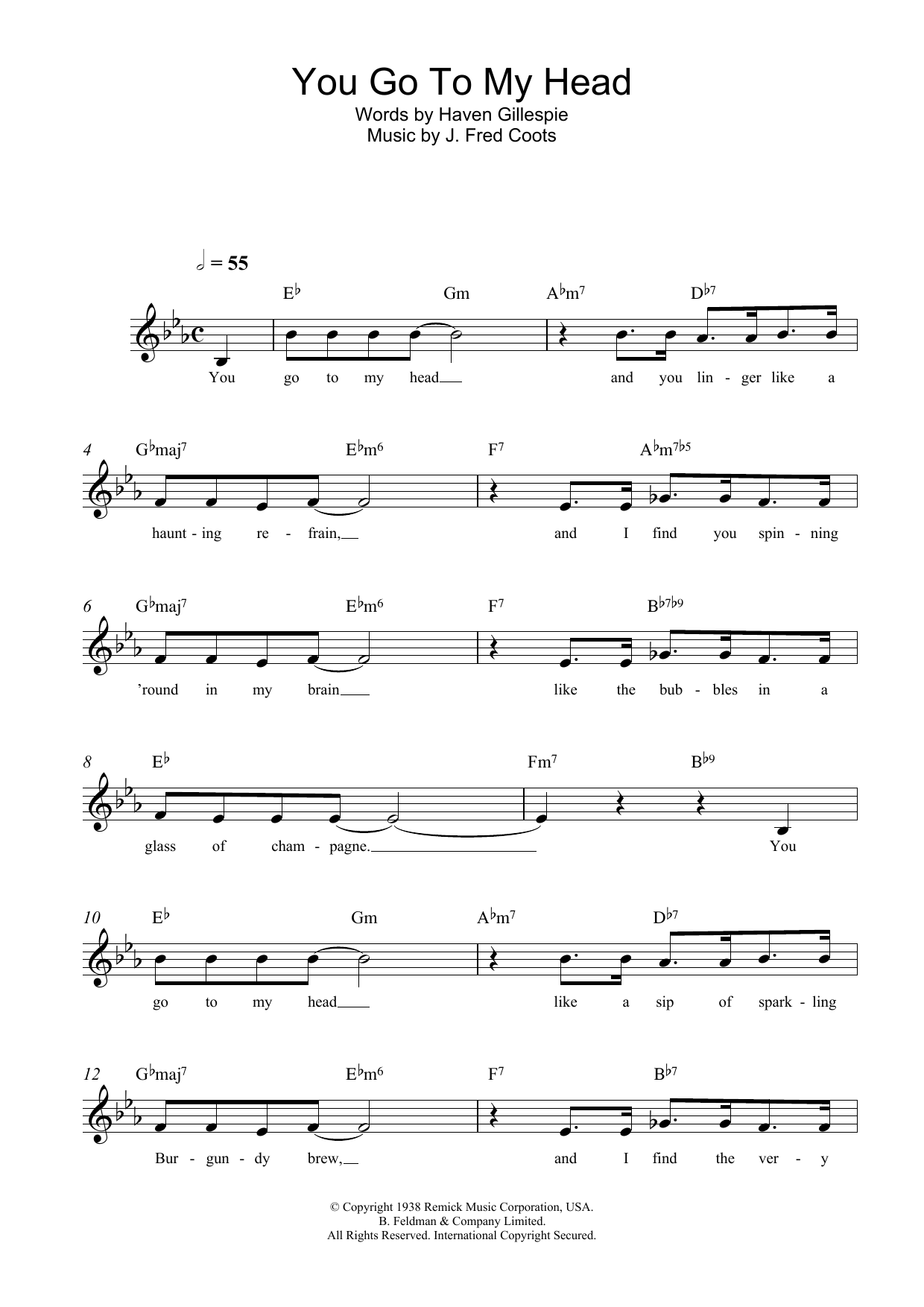 J. Fred Coots You Go To My Head Sheet Music