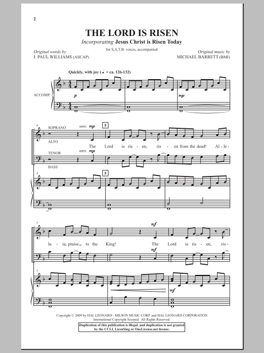 J. Paul Williams The Lord Is Risen Sheet Music