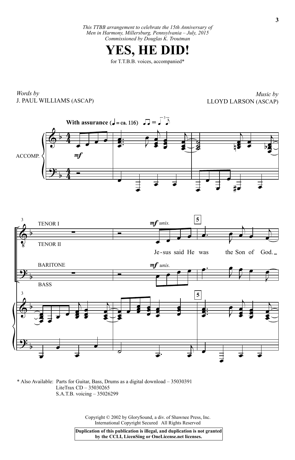 J. Paul Williams Yes, He Did! Sheet Music