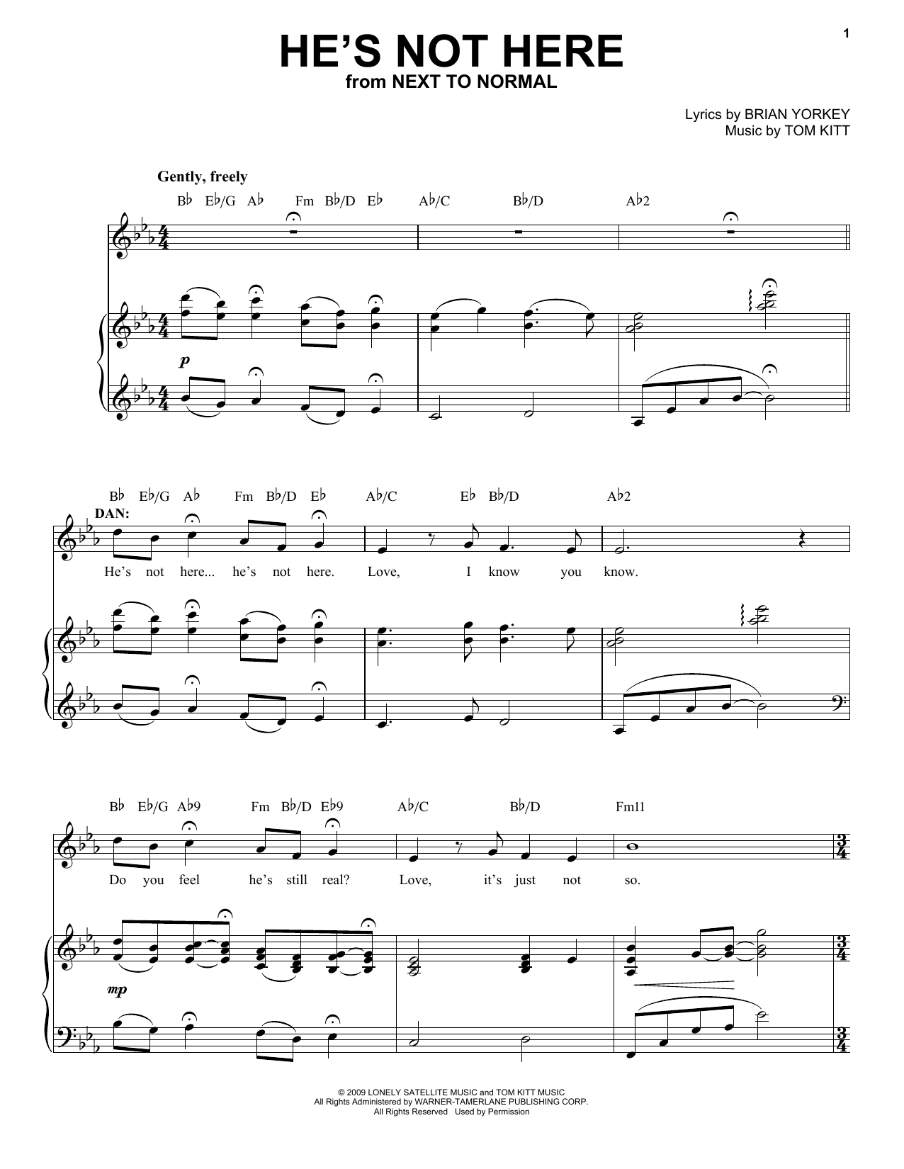 J. Robert Spencer He's Not Here (from Next to Normal) Sheet Music