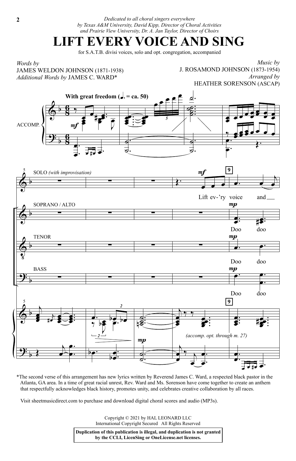 J. Rosamond Johnson Lift Every Voice And Sing (arr. Heather Sorenson) Sheet Music