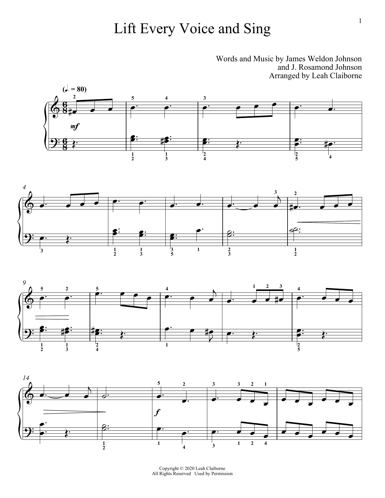 J. Rosamond Johnson Lift Every Voice And Sing Sheet Music