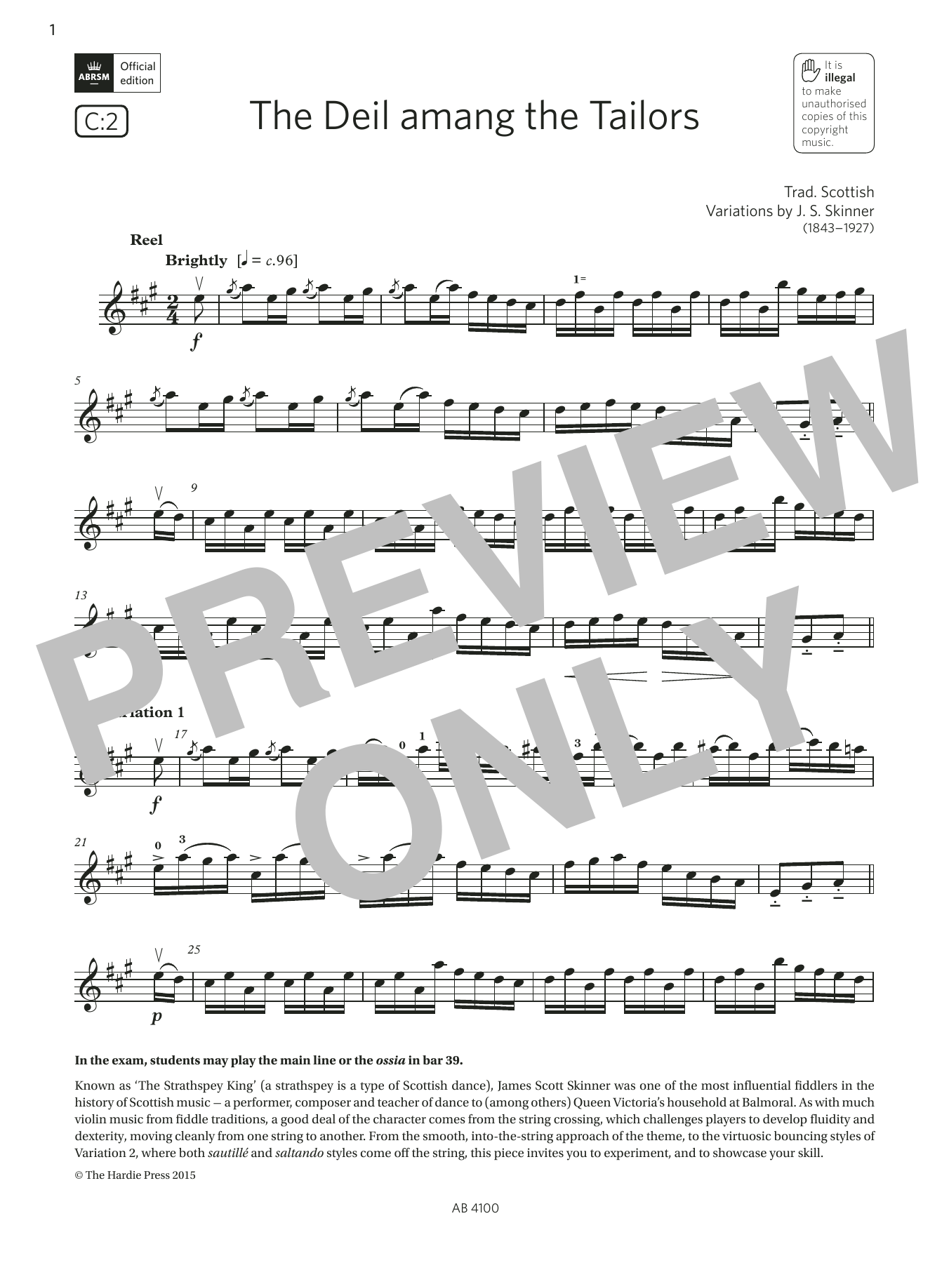 J. S. Skinner The Deil amang the Tailors (Grade 6, C2, from the ABRSM Violin Syllabus from 202 Sheet Music