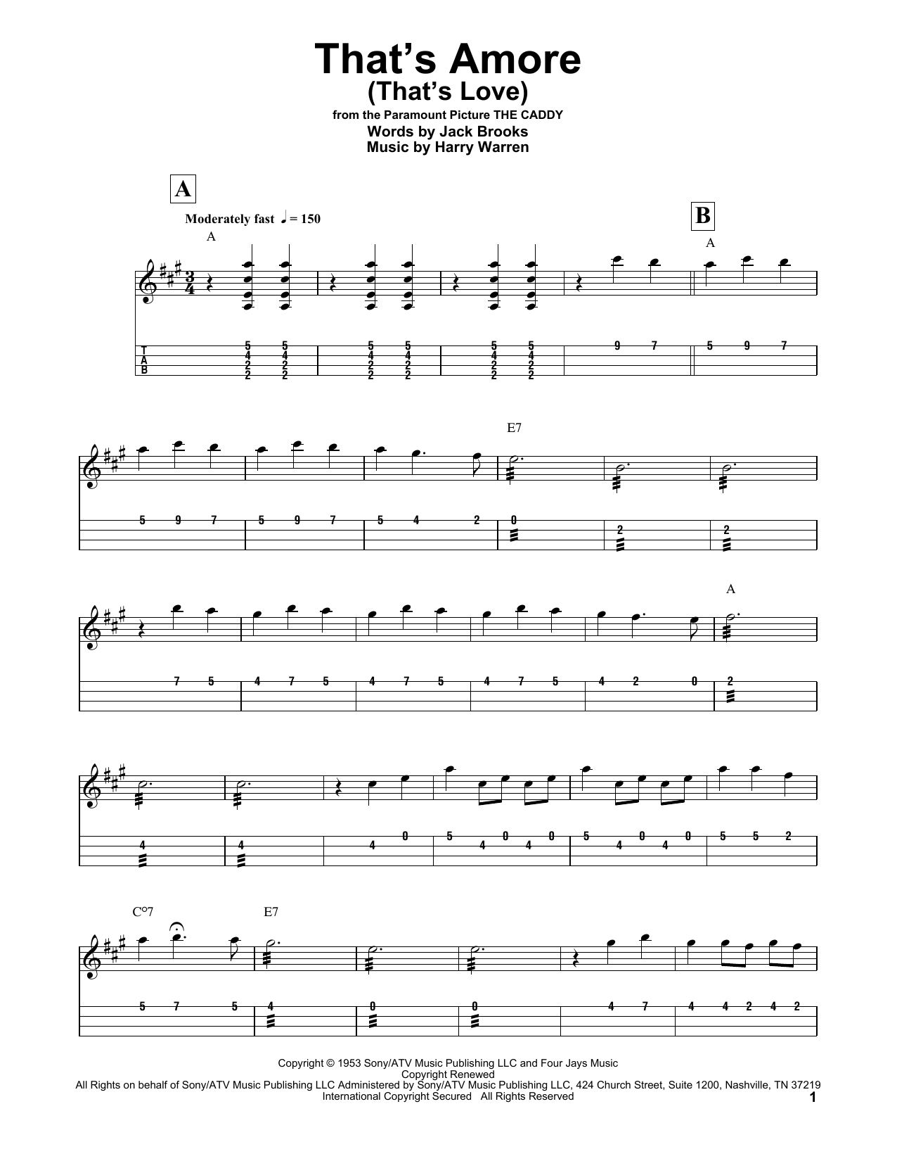 Jack Brooks That's Amore (That's Love) Sheet Music