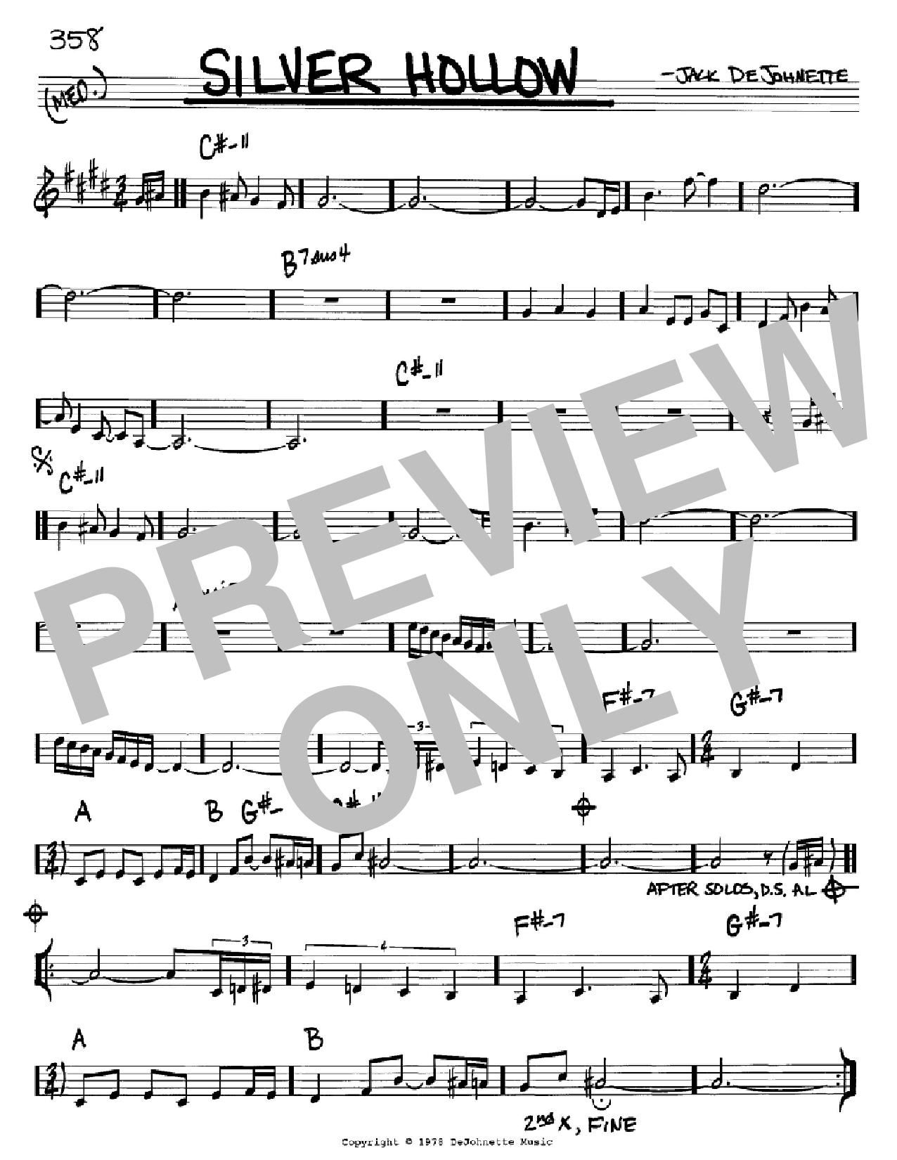 Jack DeJohnette Silver Hollow Sheet Music
