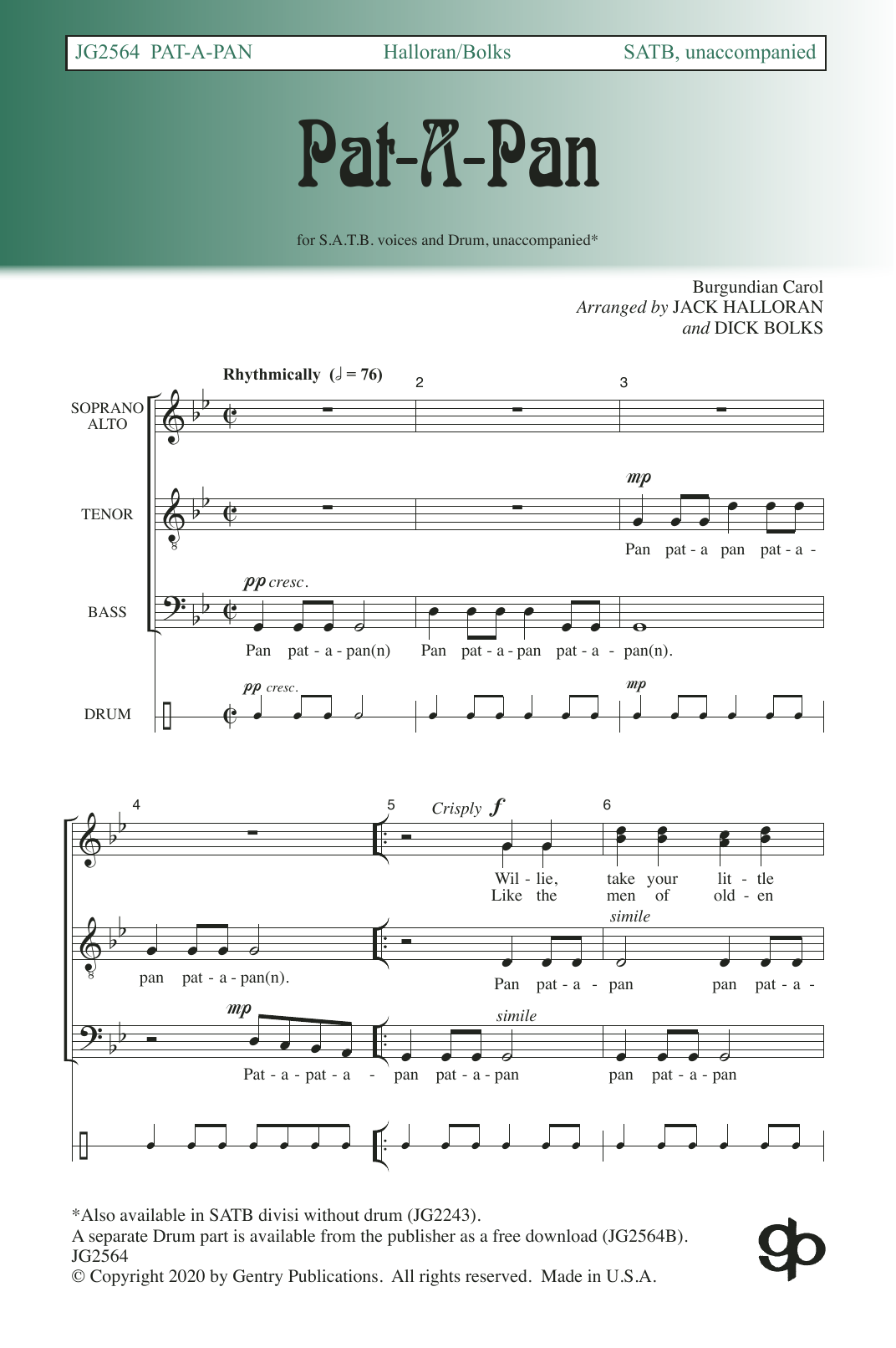 Jack Halloran & Dick Bolks Pat-a-Pan Sheet Music