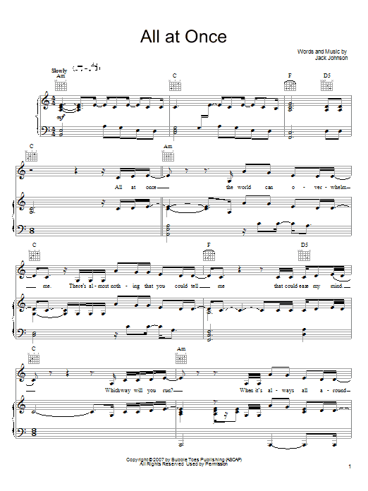 Jack Johnson All At Once Sheet Music