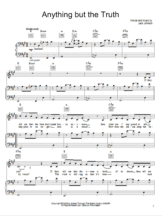 Jack Johnson Anything But The Truth Sheet Music