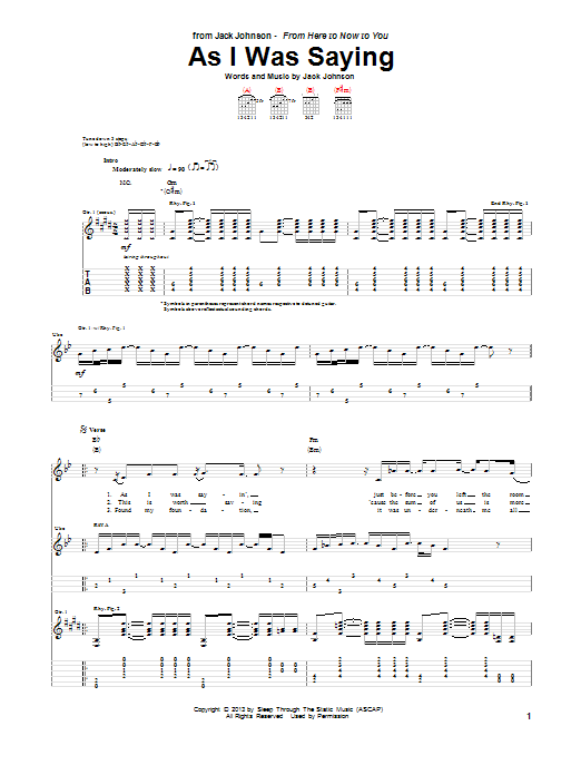Jack Johnson As I Was Saying Sheet Music