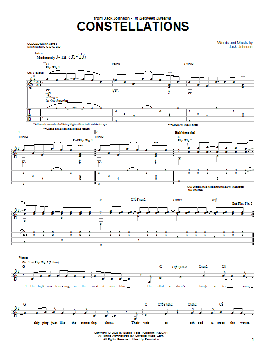 Jack Johnson Constellations Sheet Music