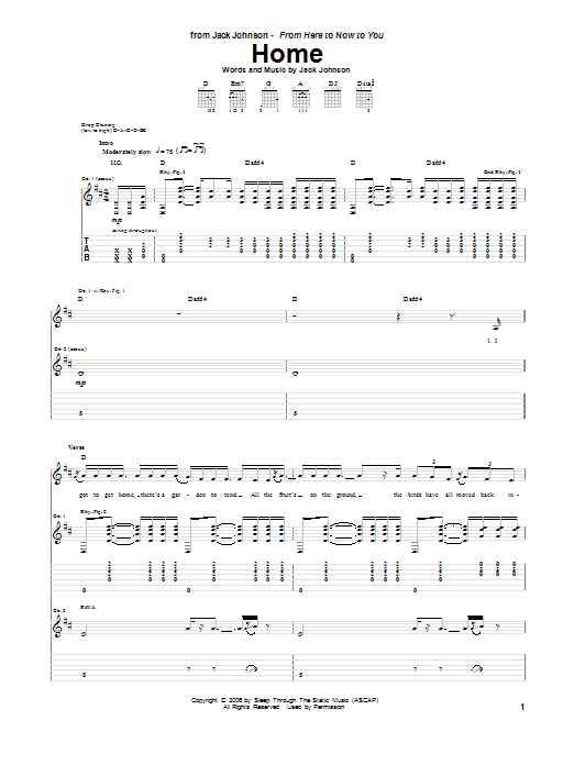Jack Johnson Home Sheet Music