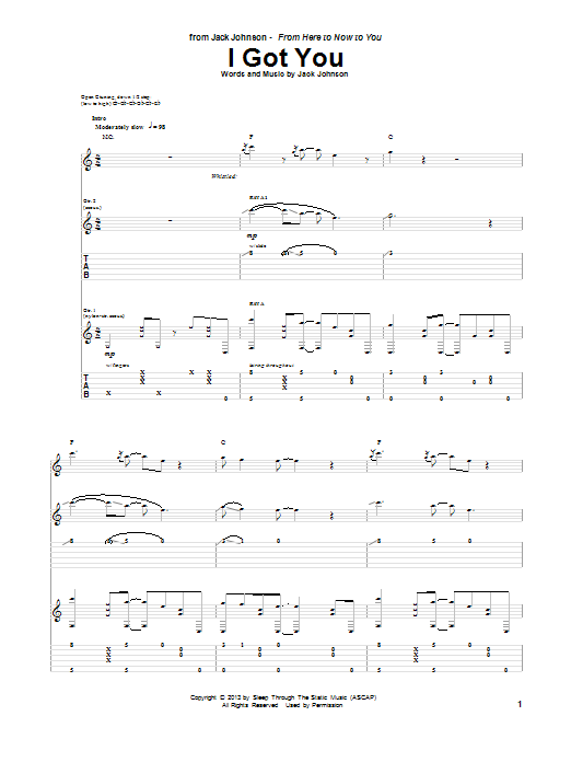 Jack Johnson I Got You Sheet Music