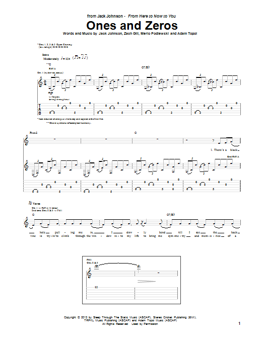 Jack Johnson Ones And Zeros Sheet Music