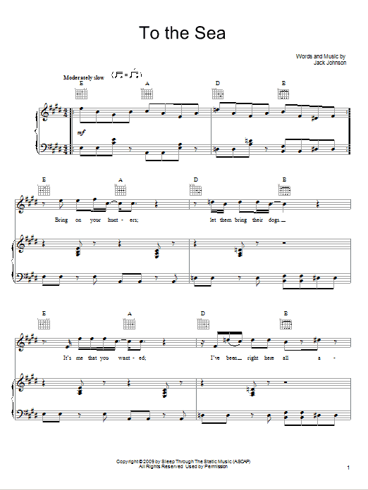 Jack Johnson To The Sea Sheet Music