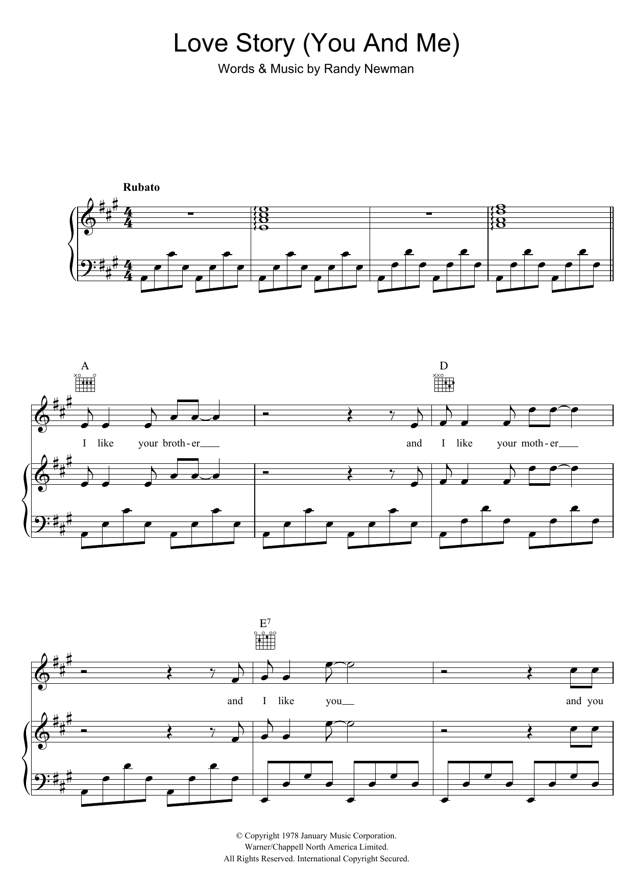 Jack Jones Love Story (You And Me) Sheet Music
