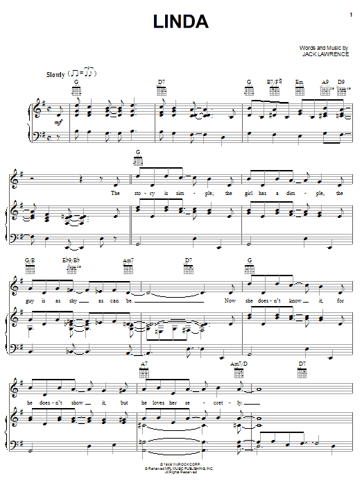 Jack Lawrence Linda Sheet Music