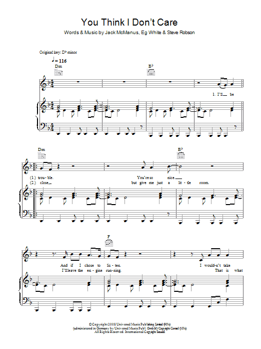 Jack McManus You Think I Don't Care Sheet Music