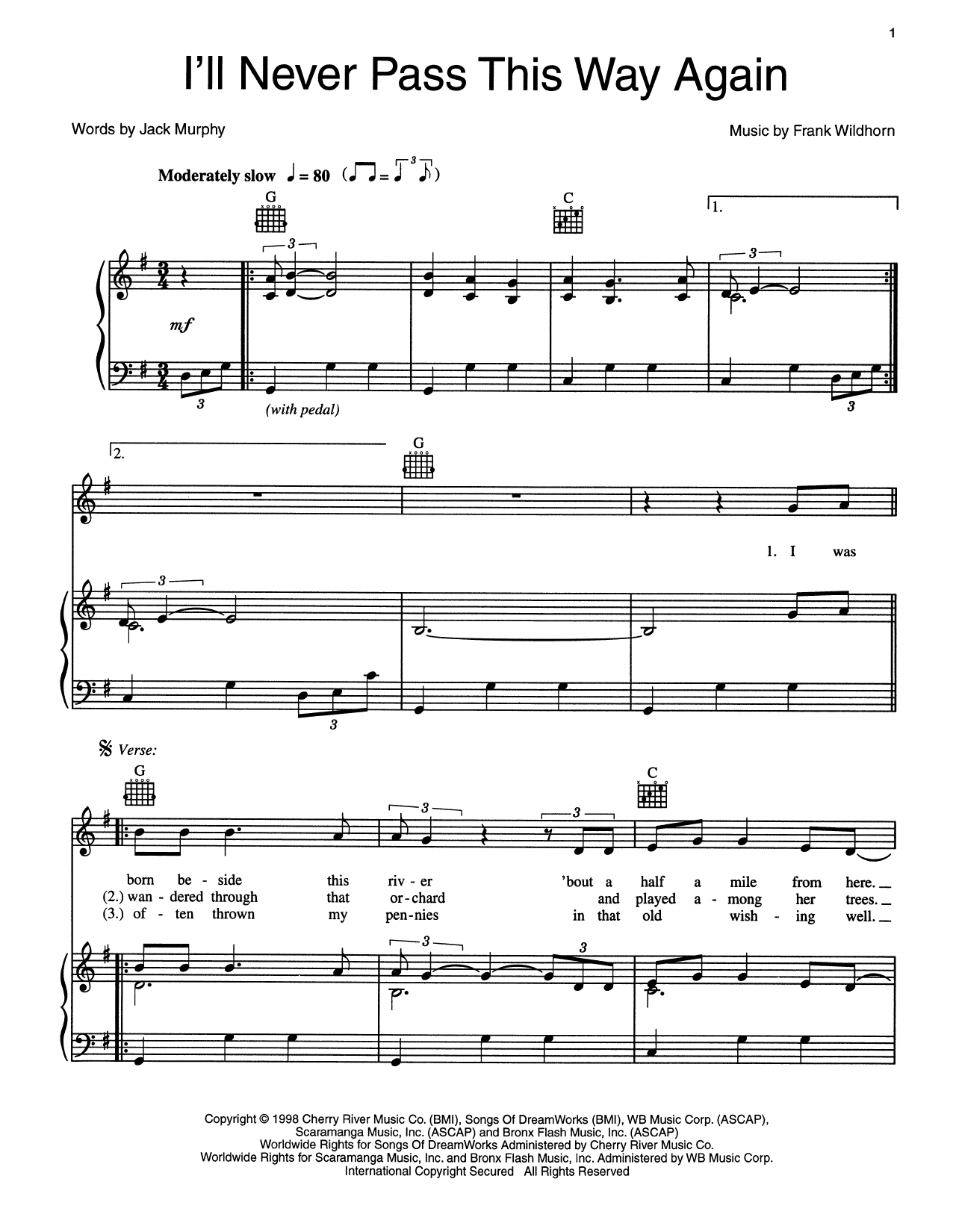 Jack Murphy I'll Never Pass This Way Again Sheet Music